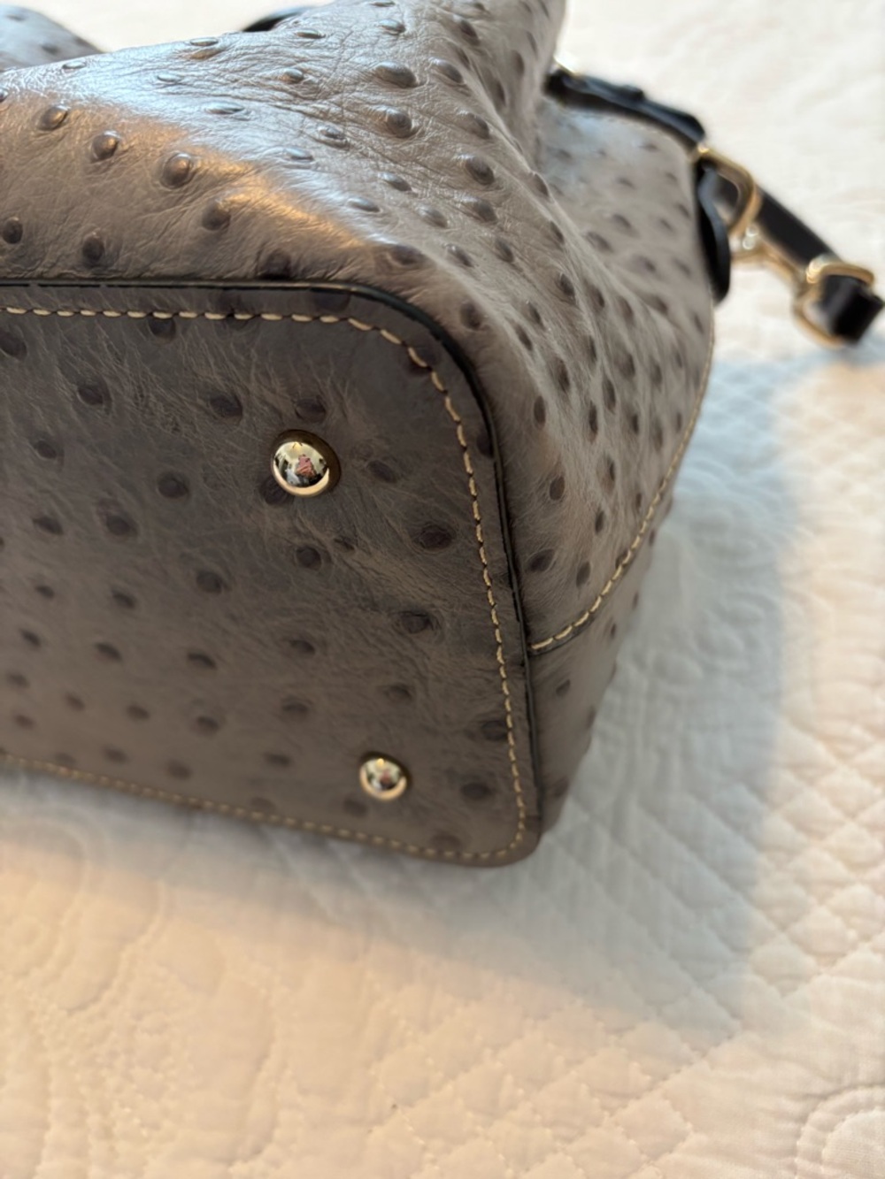 Dooney & Bourke Mini Barlow Gray Ostrich-Embossed Satchel with Black Handles - Picture 8 of 13